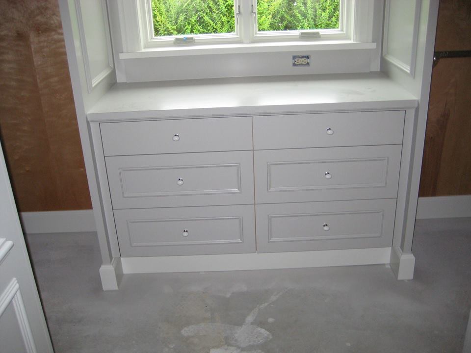 Painted maple built in chest of drawers in the master bedroom closet.